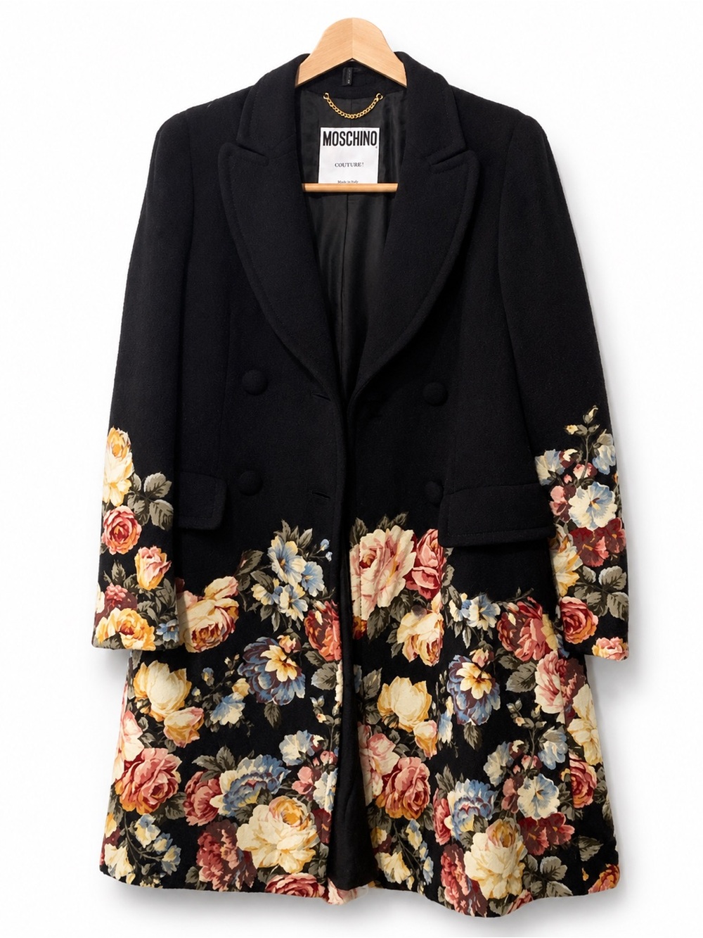 Moschino Black Floral Double-Breasted Coat 8